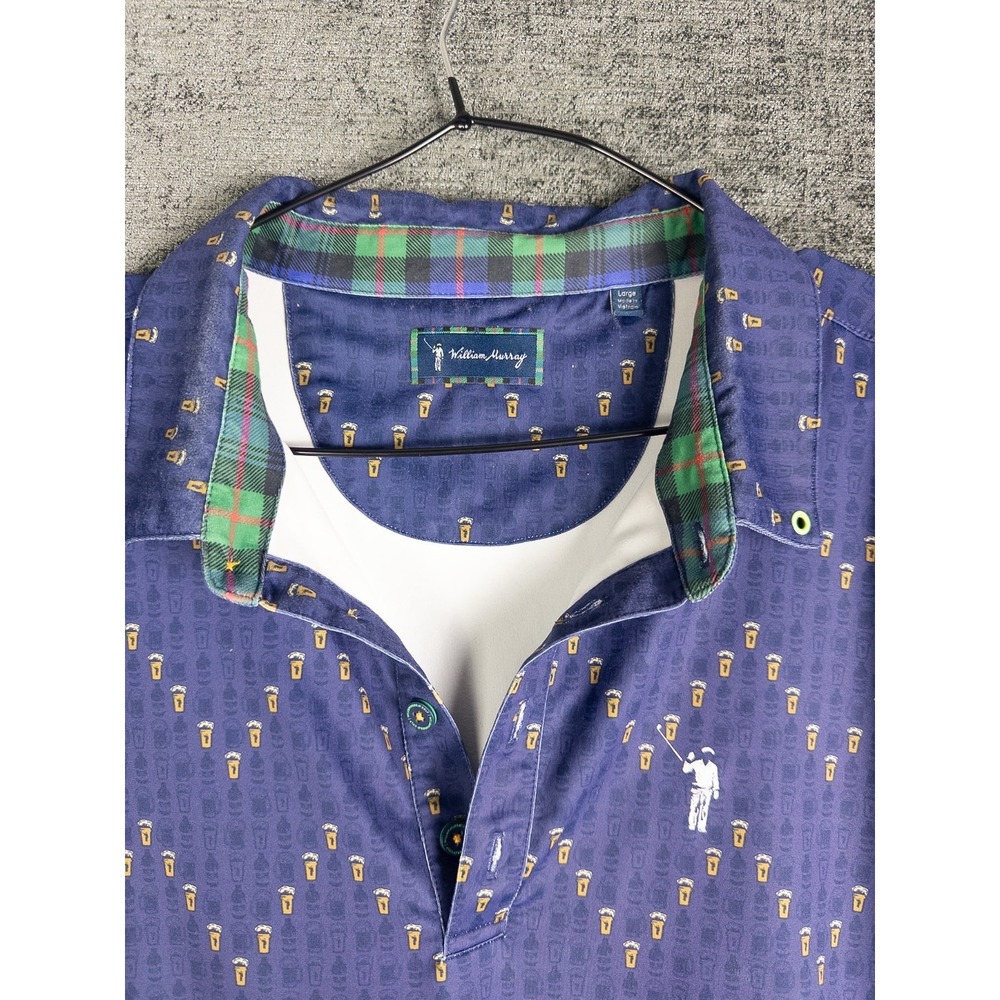 William Murray Polo Shirt Mens L Purple Beer Glass Golf Performance Logo